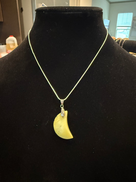 🌙 Small Yellow Jade Crescent Moon Necklace (Charged by Lionsgate + Full Moon