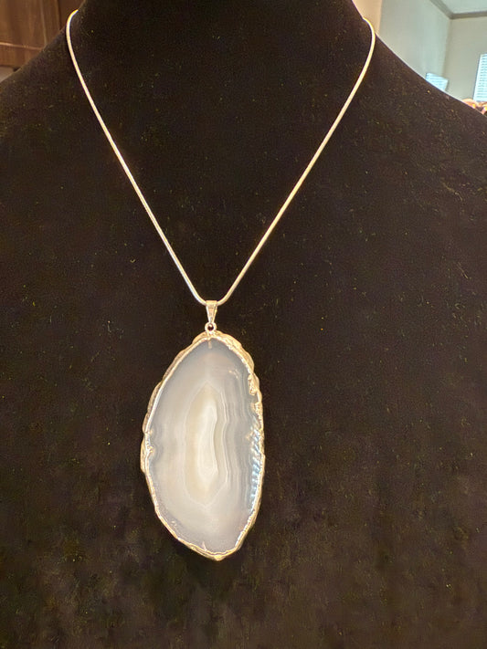 White Agate Slice Pendant Necklace (Charged by Lionsgate + Full Moon