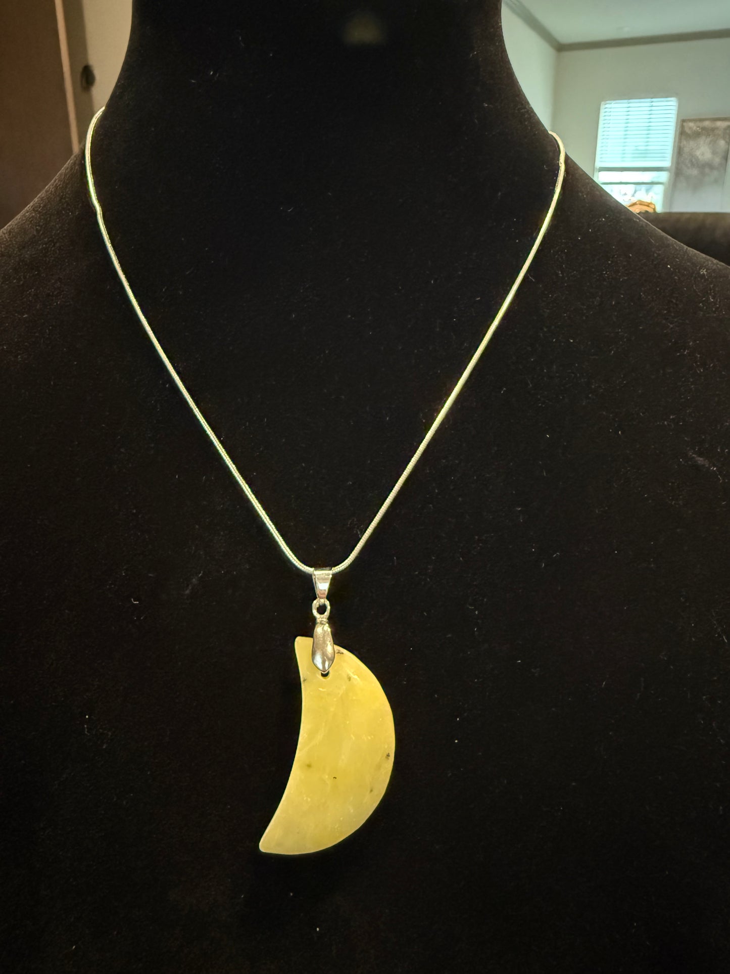 🌙 Large Yellow Jade Crescent Moon Necklace (Charged by Lionsgate & Full Moon)